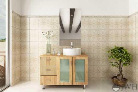 Natural Wood Lune Vanity with Frosted Glass Doors