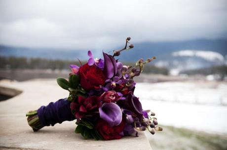 Bridal bouquet with purple accents