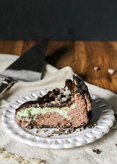 Mint Chocolate Chip Cheesecake This Mint Chocolate Chip Cheesecake has a chocolate cheesecake layer topped with a minty green cheesecake layer on an Oreo crust. It's the perfect decadent holiday treat!