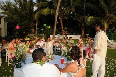 Wedding reception in hotel backyard