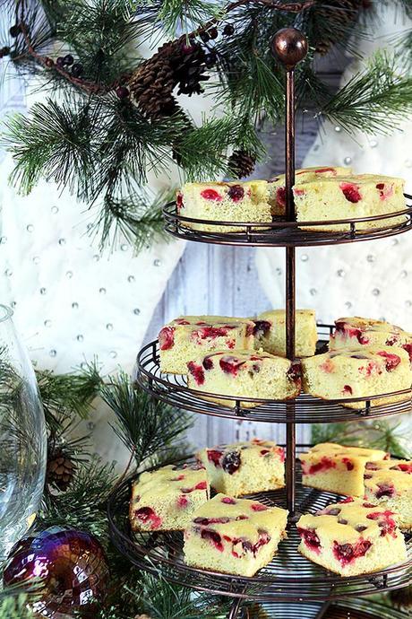 Cranberry Cake with Rum Butter Sauce and Sugared Cranberries