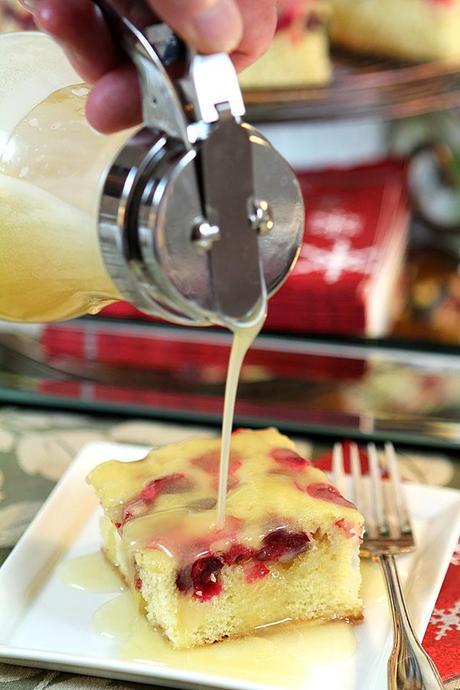 Cranberry Cake with Rum Butter Sauce and Sugared Cranberries