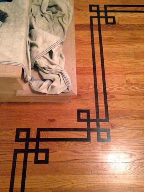 Painted Faux Inlay Floor Border with Printable Template