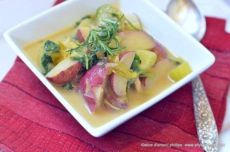 ~chunky red potato, green chile and white cheddar soup~