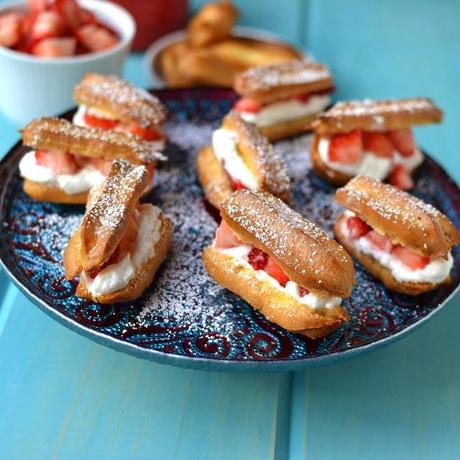 Mini Eclairs with Strawberries & Cream