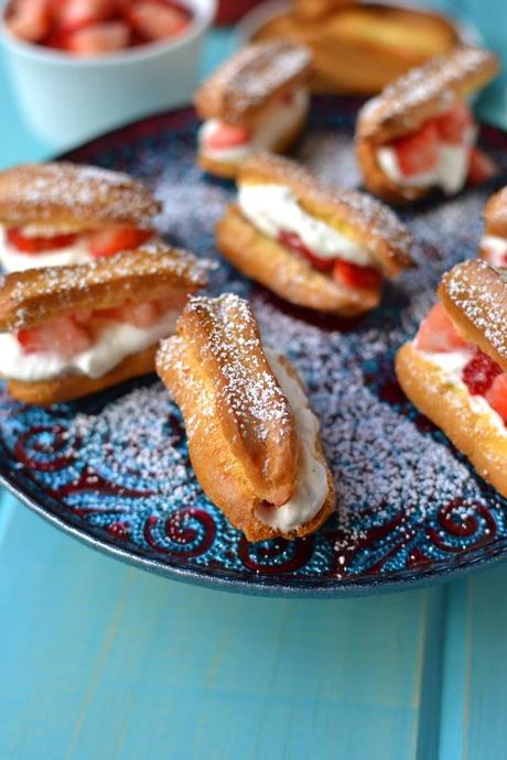 Mini Éclairs with Strawberries & Cream