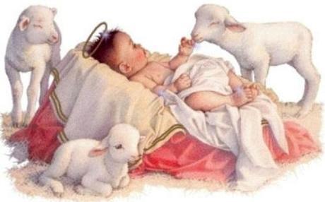 Baby Jesus with lambs