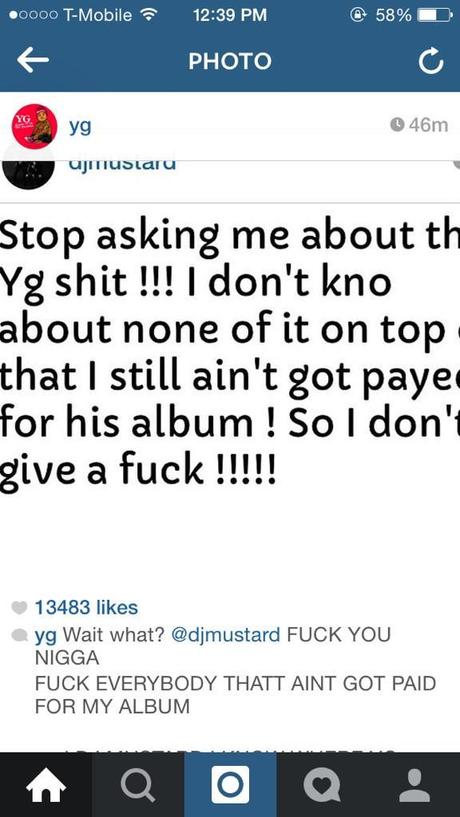 DJ Mustard and YG Feud On Instgram