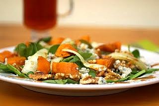 Sweet potato, walnut and blue cheese salad