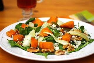 Sweet potato, walnut and blue cheese salad