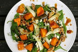 Sweet potato, walnut and blue cheese salad