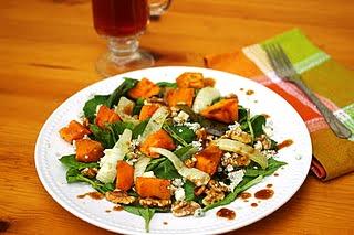 Sweet potato, walnut and blue cheese salad