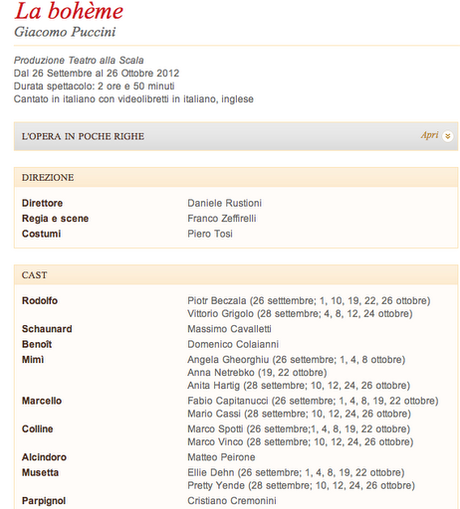 La Boheme @La Scala in 2012 - dates, cast and tickets