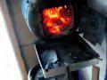 Woodburning stove High efficiency,.home made from gas bottle. Fan flue.