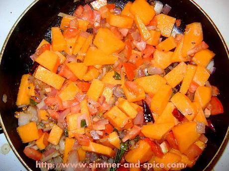 Pumpkin , Onion and Tomato Veggie ( Kashiphal / Kaddu sabzi)