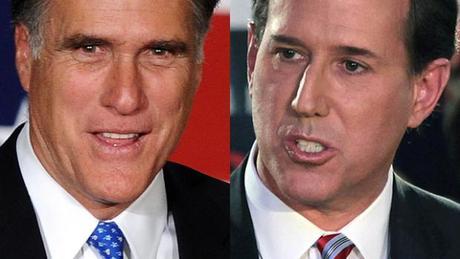 Former Massachusetts Governor Mitt Romney, left, and former Pennsylvania Senator Rick Santorum. Photo: Getty.