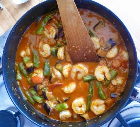 Prawn, aubergine and green bean curry