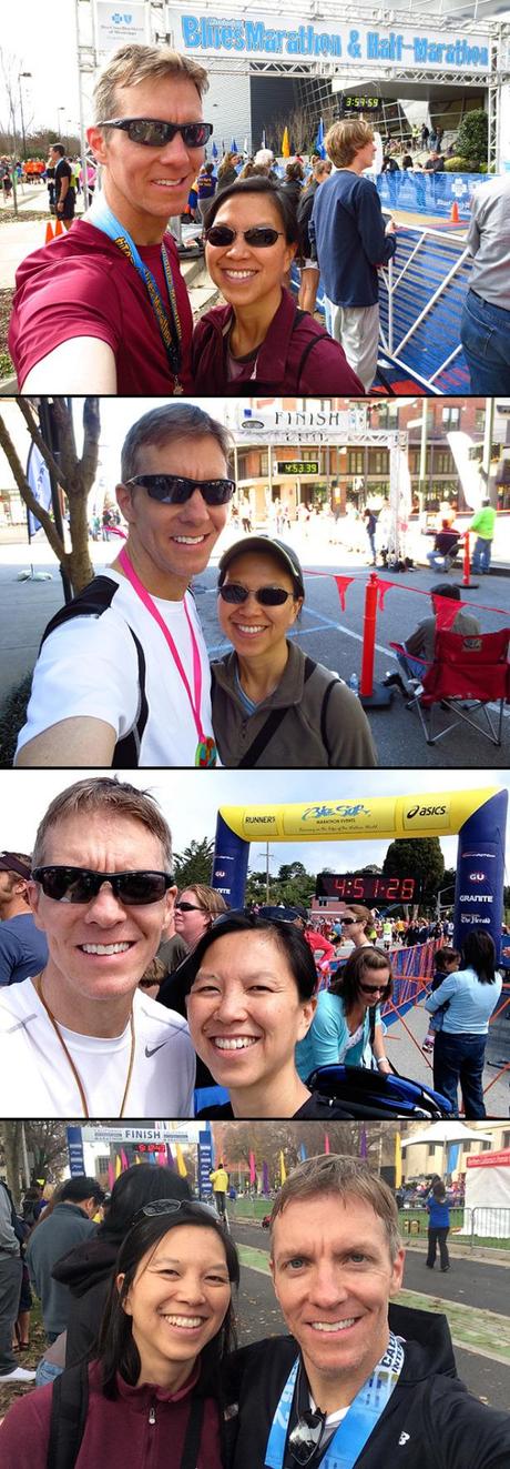 Mississippi Blues Marathon, First Light Marathon, Big Sur Marathon, California International Marathon finish line selfies
