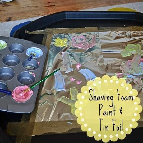Sensory Play: Shaving foam paint and tin foil