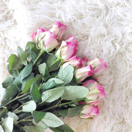 Pink Roses From The Bouqs On Flokati Rug