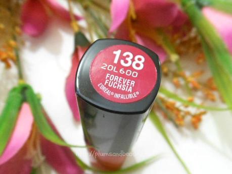 L'Oreal Infallible Le Rouge Lipstick Forever Fuchsia : Review, Swatch, FOTD, LOTD