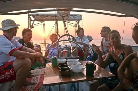 Sundowners in Totem's cockpit with good friends, all spread out in different directions now