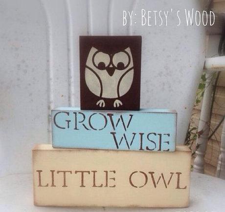 N U R S E R Y  // Owl Blocks (Customize colors) nursery gender neutral nursery child grow wise rustic yellow turquoise brown