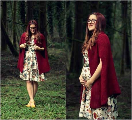 Red Cape, Novelty Print Dress, and Life Lately