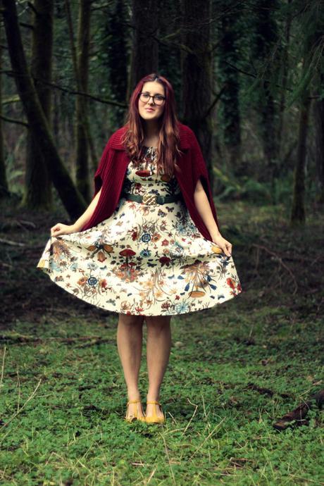 Red Cape, Novelty Print Dress, and Life Lately