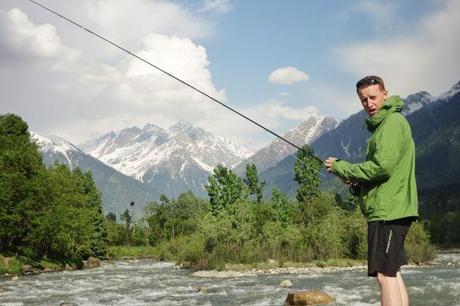 Kevin fishing in Kashmir valley.