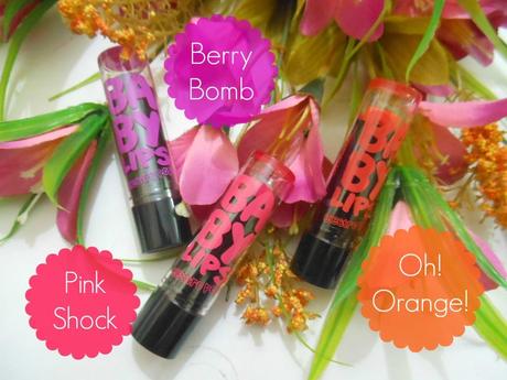 Maybelline Baby Lips Electro Pop Berry Bomb, Oh! Orange!, Pink Shock : Review, Swatches