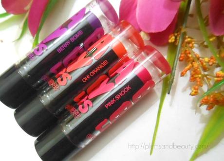 Maybelline Baby Lips Electro Pop Berry Bomb, Oh! Orange!, Pink Shock : Review, Swatches