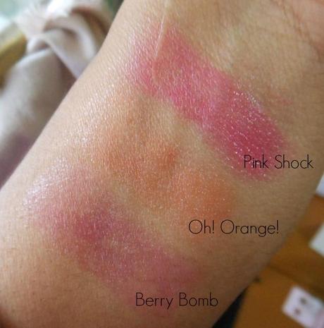 Maybelline Baby Lips Electro Pop Berry Bomb, Oh! Orange!, Pink Shock : Review, Swatches