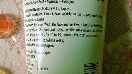 Banjara's 15 Minutes Multani Papaya Face Pack Review