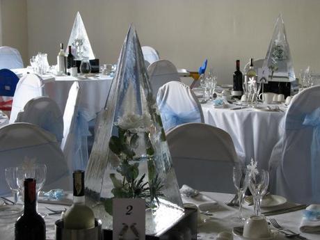 Frozen inspired glass pyramid vases as centerpiece