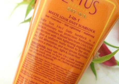 Lotus Herbals 3-in-1 Matte Look Daily Sunblock SPF 40 PA+++ Review