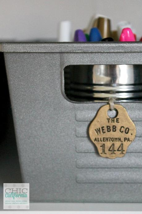 Dollar Store Organizing with a DIY vintage style locker bin