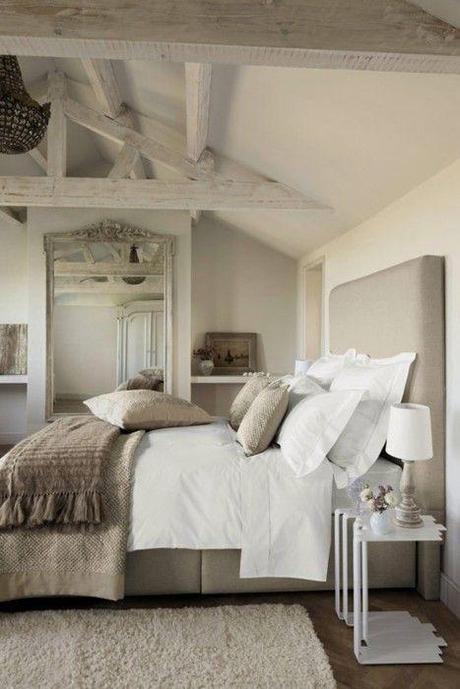 interiorstyledesign:    A beautiful light and airy bedroom decorated in neutral tones, with exposed wood beams  (via greige: interior design ideas and inspiration for the transitional home: guest quarters)   # Pin++ for Pinterest #