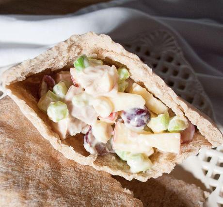 Sweet Turkey Salad Pita Sandwiches with Apples and Grapes