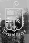 Westvleteren Logo at the entrance to In De Vrede - Black & White