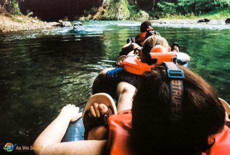 Cave tubing up to a cave entrance