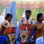 The young couple entering the hall