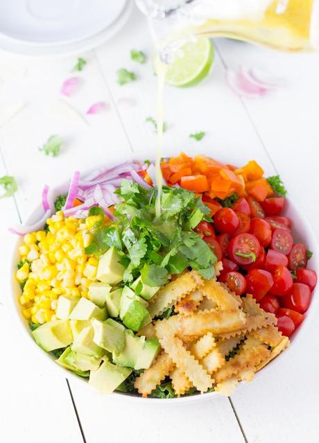 Southwestern Chopped Kale Salad with Crispy Tortilla Strips and a Honey-Lime Vinaigrette