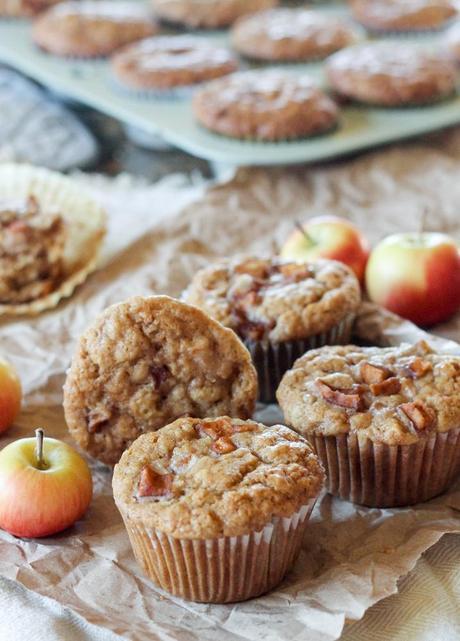 These Apple Oatmeal Muffins are naturally vegan and absolutely full of apple flavor from sautéed apples, apple cider, and applesauce! These healthier muffins are sure to be a breakfast favorite.