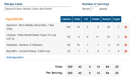 Special K Berry Medley Chewy Bar Parfait Nutrition Info
