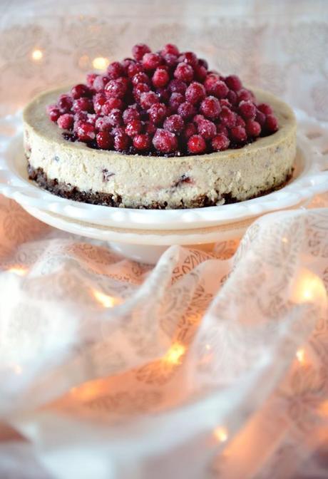 Cranberry Eggnog Cheesecake with a Whole Wheat Brownie Crust Eggnog Cranberry Cheesecake