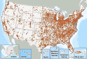 Locations of all facilities that reported to TRI for 2013