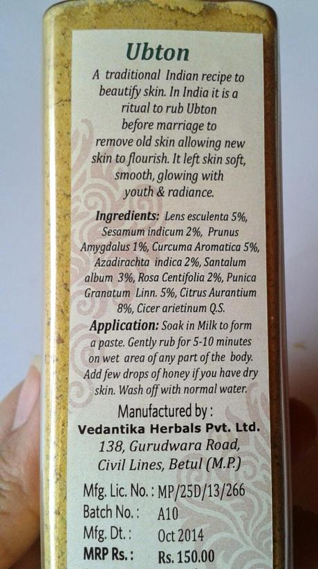 Vedantika Herbals Ubton (body scrub)  Review