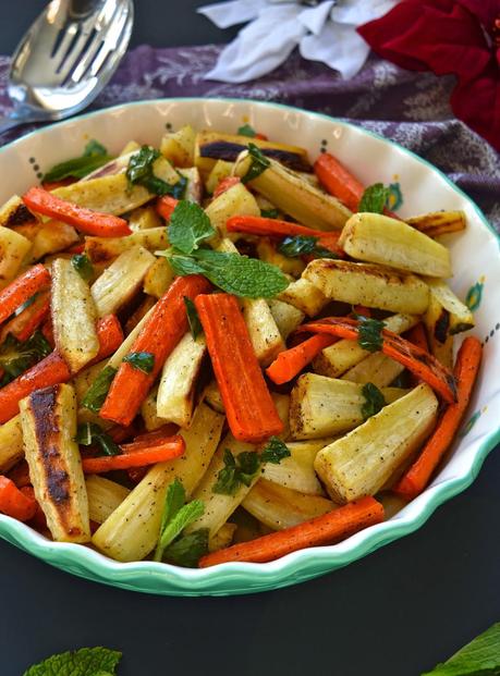 Roasted Root Vegetables with Mint Maple Vinaigrette (Paleo, Gluten Free, Dairy Free)