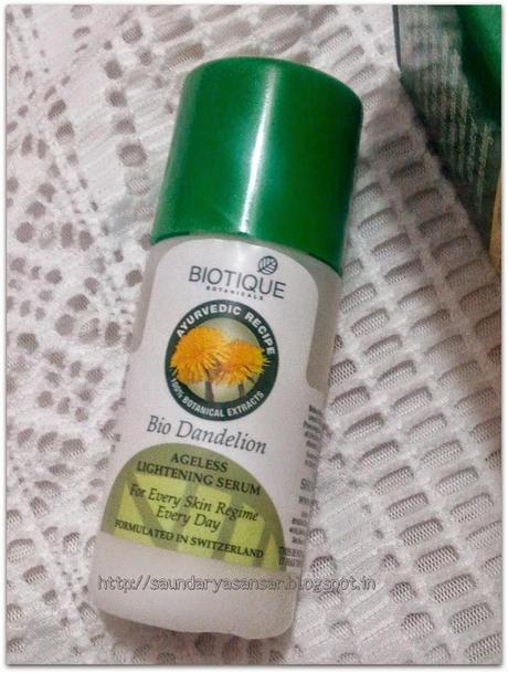 Biotique Botanicals Bio Dandelion Ageless Lightening Serum..for every skin regime every day-Review